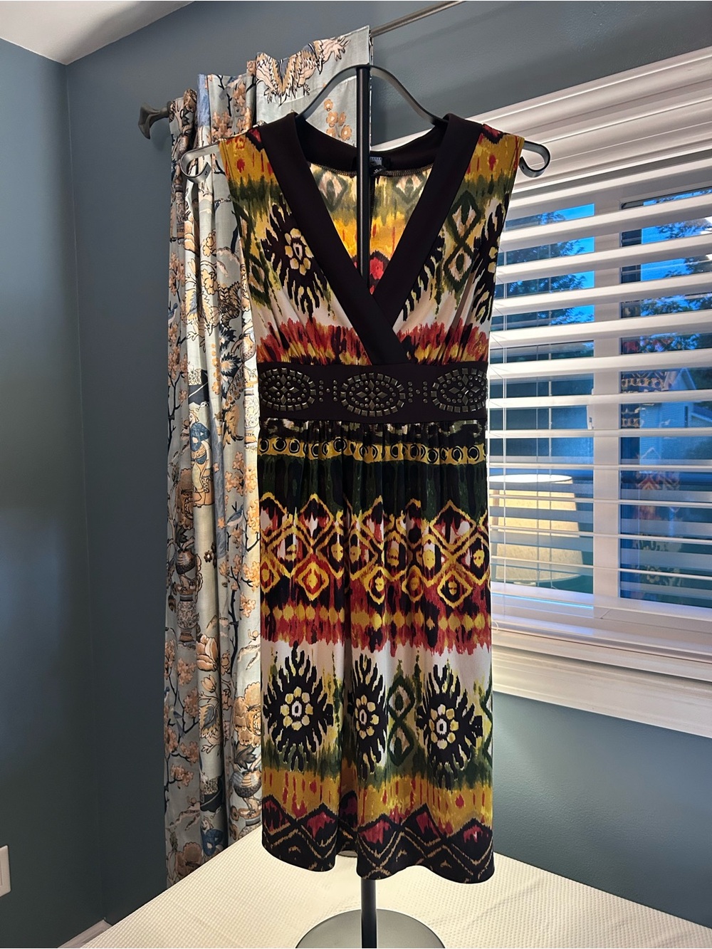 IZ Byer M Boho Tribal Print Studded Dress Y2K